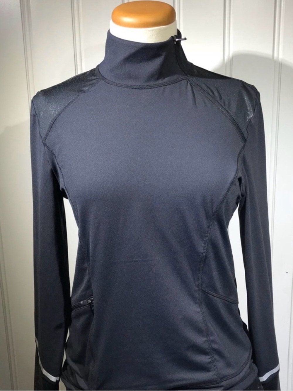 Cynthia Rowley Women's S Black 1/4 Zip Mock Neck Long Sleeve Athletic Top